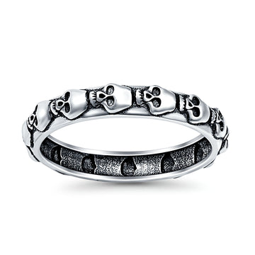 Skull Oxidized Band Solid 925 Sterling Silver Thumb Ring (4mm)